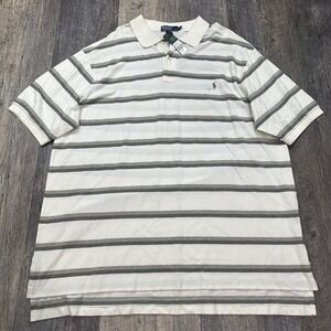 NWT Polo Ralph Lauren Men's 3XLT Ivory Gray Striped Polo Shirt Cotton Pony